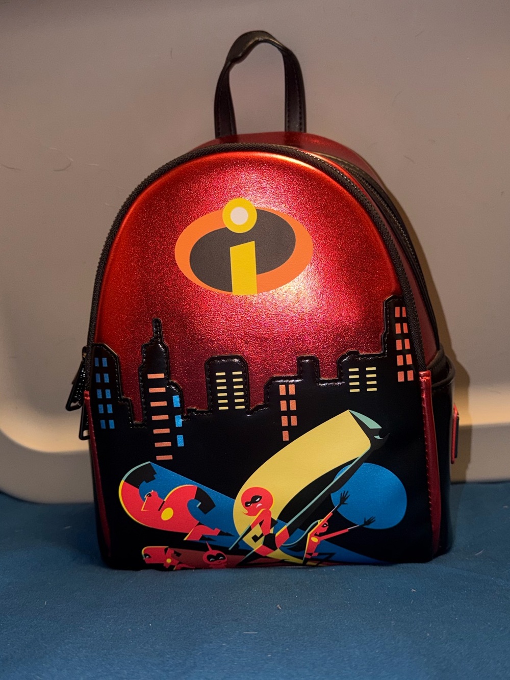 Loungefly Red Metallic The Incredibles Cityscape Mini Backpack